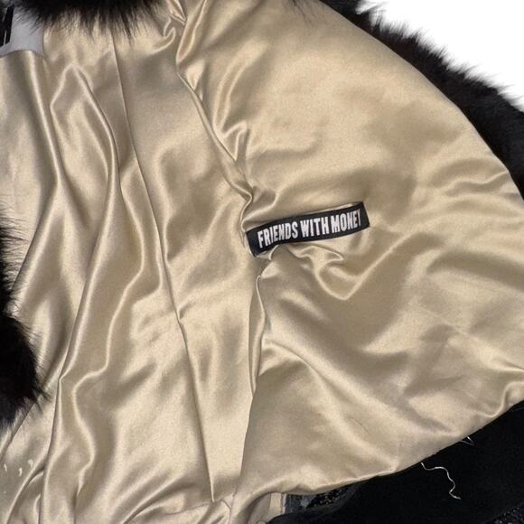 Friends With Money Black Sliver Sequin Fur Trimmed Suede Leather Cropped Jacket - Picture 10 of 11